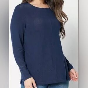 New Denim & Co. Essentials Heavenly Jersey Long Sleeve Tunic Navy size Large